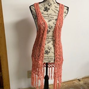 Maurices Coral macrame fringed Vest M